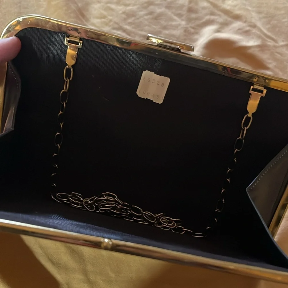 Vintage Hidden Chain Kiss Lock Clutch Evening Bag! Red Snake Print,Maybe Leather - Picture 5 of 10
